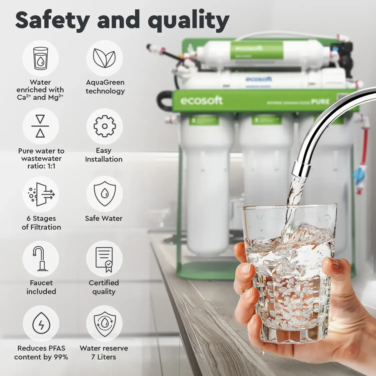 Osmoza inversa premium, Ecosoft Balance PRO, pompa de presiune, cadru metalic, 6 stadii, 75 GPD, remineralizare optima si eficienta ridicata