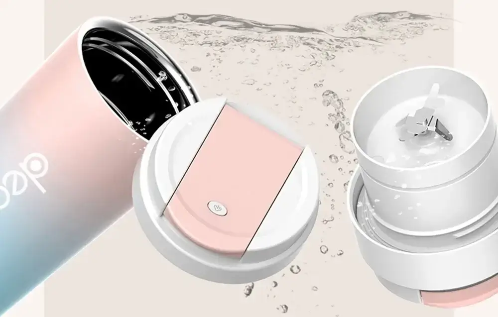 Blender portabil cu functie de termos, 300 ml, 18000 RPM, 50W, acumulator 1500 mAh, albastru/roz