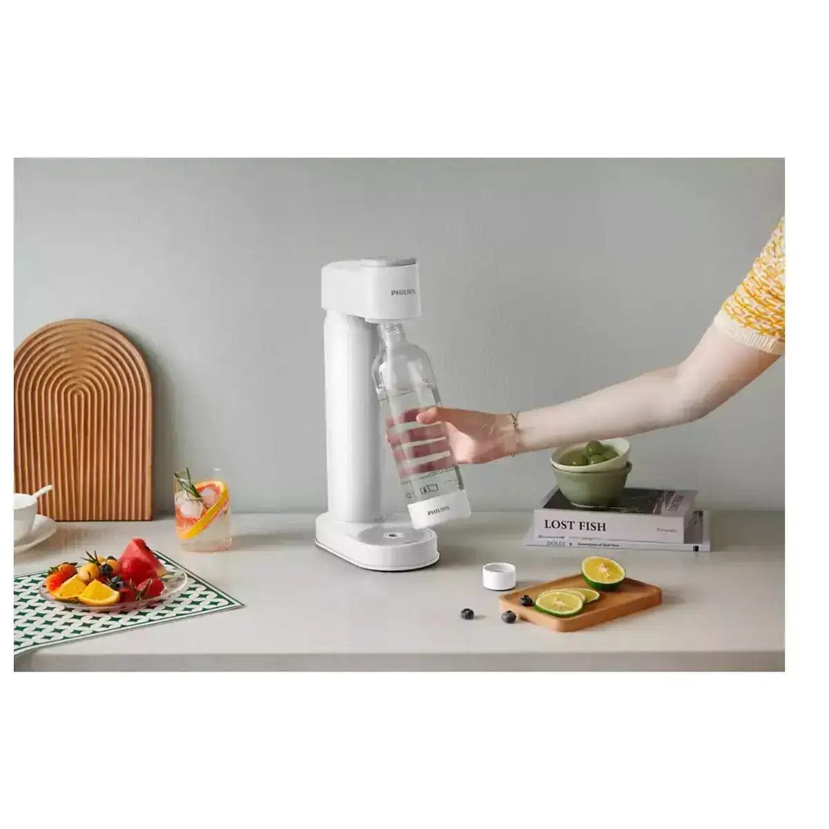 Aparat de sifon, Philips Soda Maker, sticla 1 litru inclusa si butelie de CO2 cu filet, alb