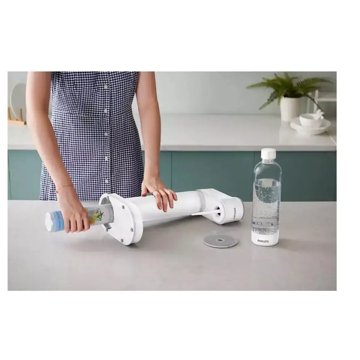 Aparat de sifon, Philips Soda Maker, sticla 1 litru inclusa si butelie de CO2 cu filet, alb