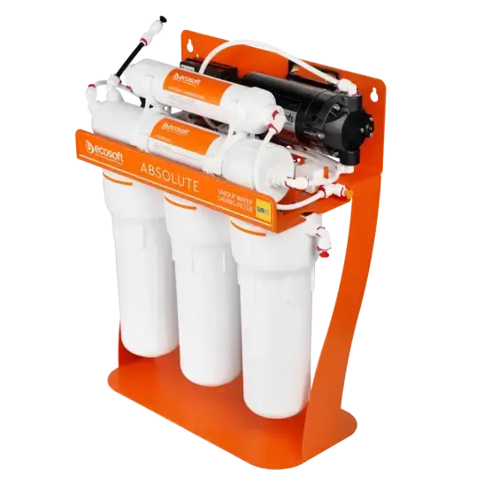 Osmoza inversa premium, Ecosoft Absolute PRO, pompa de presiune pe cadru metalic, 75 GPD, 5 stadii cu postcarbune