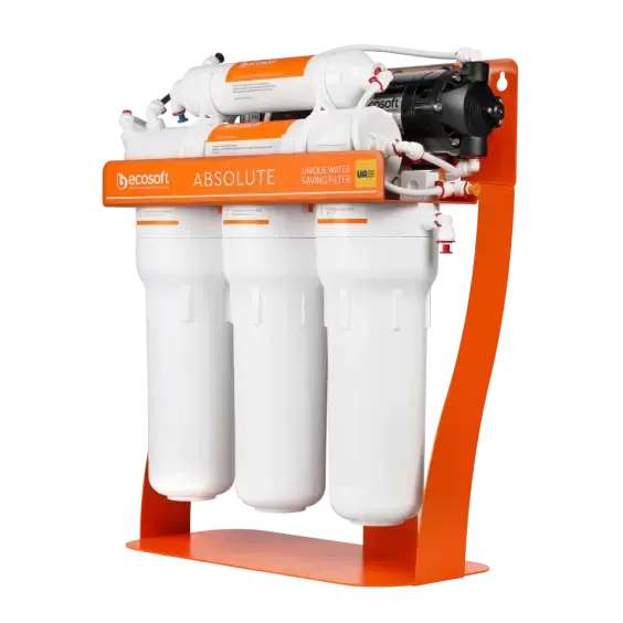 Osmoza inversa premium, Ecosoft Absolute PRO, pompa de presiune pe cadru metalic, 75 GPD, 5 stadii cu postcarbune