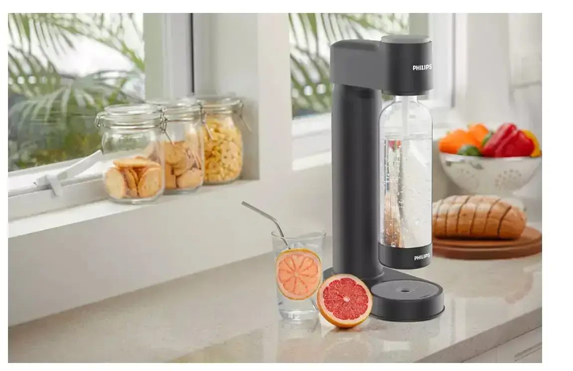 Aparat de sifon, Philips Soda Maker, sticla 1 litru inclusa si butelie de CO2 cu filet, negru