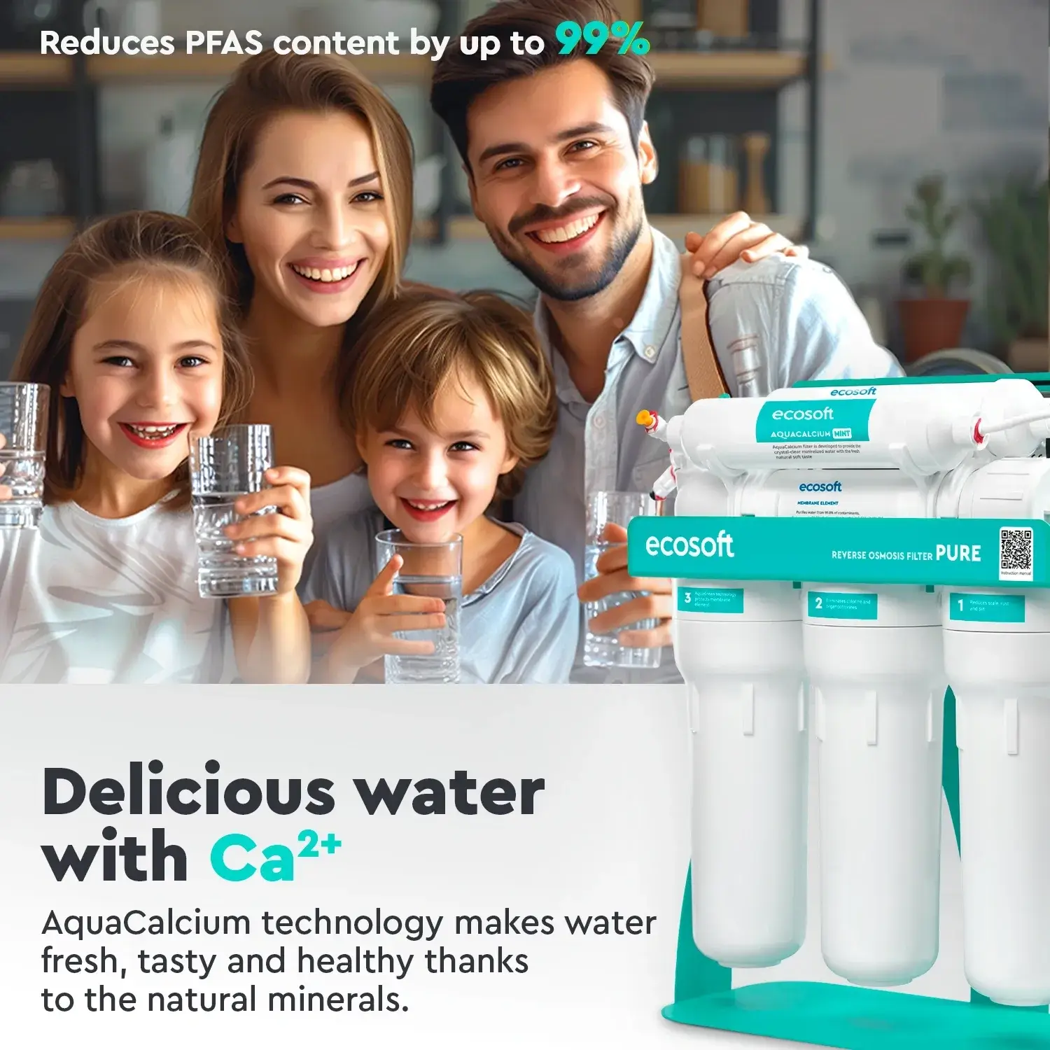 Osmoza inversa premium, Ecosoft Calcium MINT PRO, pompa de presiune pe cadru metalic, 75 GPD, 6 stadii cu remineralizare cu calciu si postcarbune