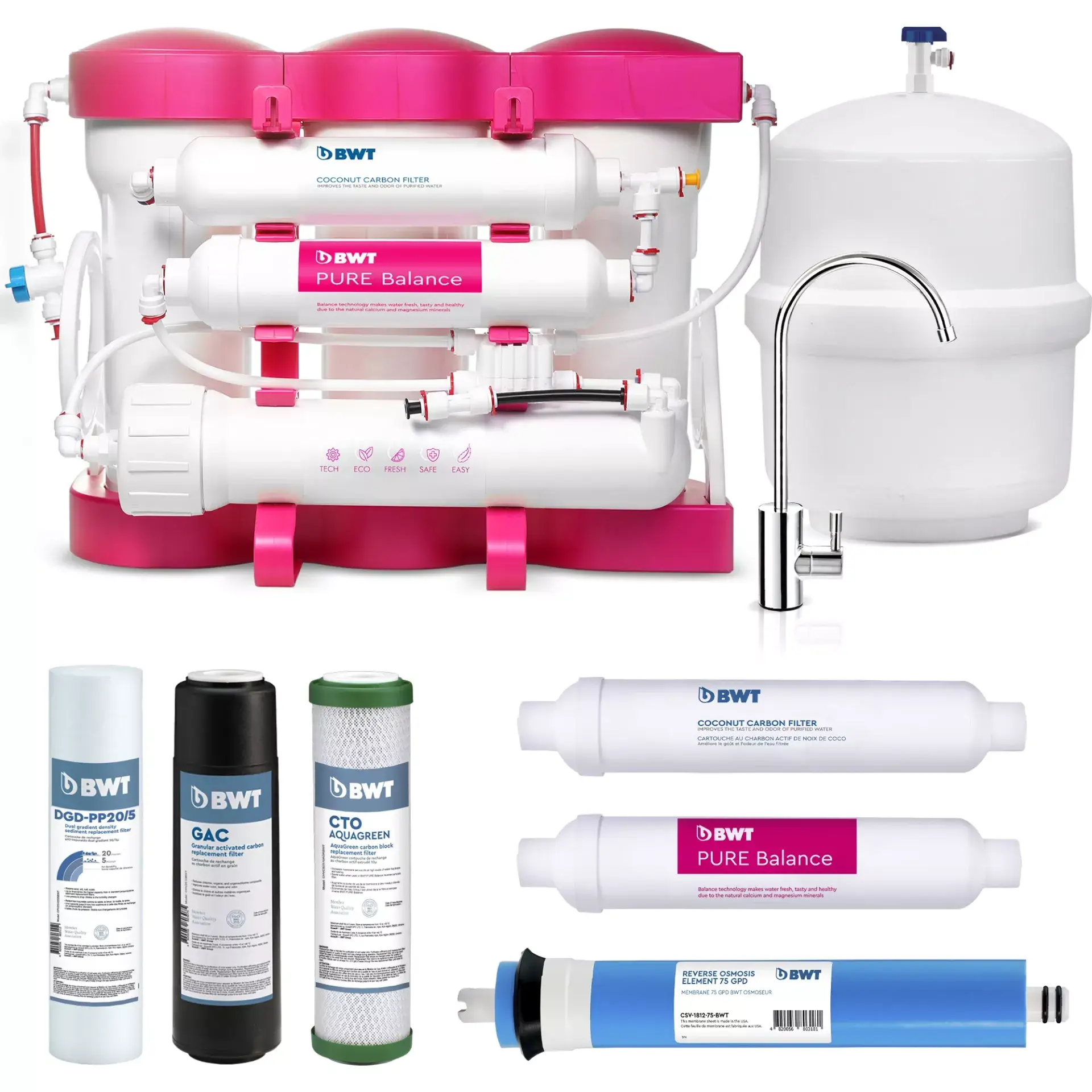 Osmoza inversa premium, BWT P'URE Balance PINK, 6 stadii, eficienta ridicata, remineralizare cu calciu si magneziu