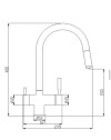 Baterie 3 căi, PREMIER Extend Satin, finisaj crom lucios, furtun extensibil cu duș, flux separat apă filtrată și apă menajeră (rece și caldă)