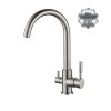 Baterie de bucătărie 3 căi cu flux separat apă filtrată, Premier Clasic Satin, finisaj satinat mat, cartușe ceramice, montaj pe chiuvetă, racorduri incluse