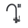 Baterie bucătărie 3 căi cu flux separat apă filtrată, Premier Clasic Black Flash, finisaj negru lucios, cartușe ceramice rezistente, montaj pe chiuvetă, racorduri incluse
