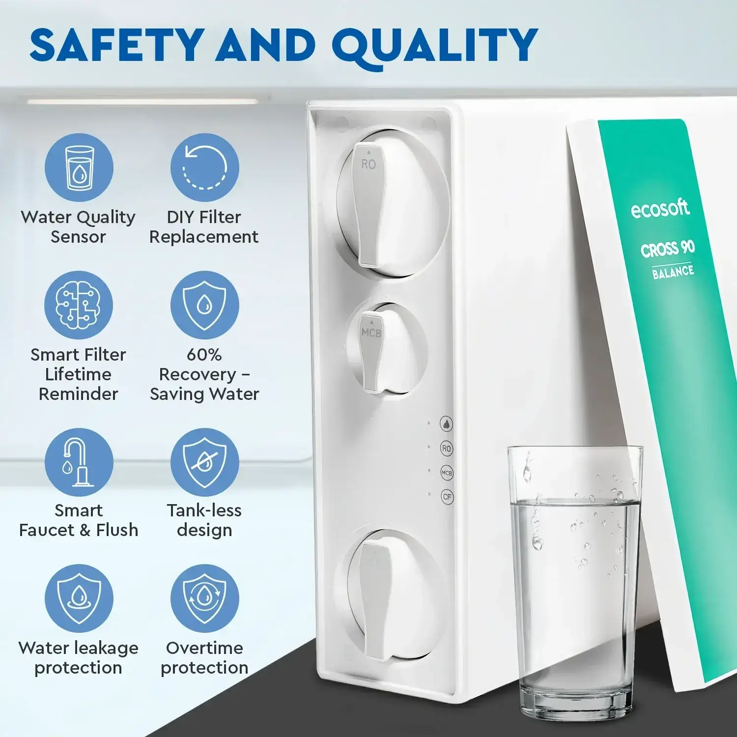 Postfiltru de remineralizare si carbune activat bloc, Ecosoft MCB, compatibil cu sistemul de osmoza inversa Ecosoft Cross90