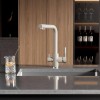 Baterie 3 căi cu flux separat apă filtrată Premier Tall Oat, finisaj bej mat granit, cartușe ceramice durabile, montaj pe chiuvetă, garanție 3 ani