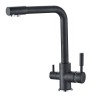 Baterie de bucătărie cu 3 căi, Premier Tall Black Stone, finisaj negru granit lucios, flux separat apă filtrată și apă menajeră rece și caldă