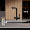 Baterie 3 căi pentru apă filtrată, Premier Tall Black Flash, finisaj negru lucios, flux separat apă rece caldă și filtrată, montaj pe chiuvetă bucătărie