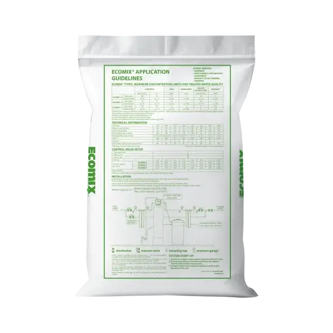Rasina schimbatoare de ioni, ECOMIX P, ambalare sac 25 litri, eliminare duritate, fier, mangan si materii organice, capacitate schimb ioni de 40g CaCO3/litru