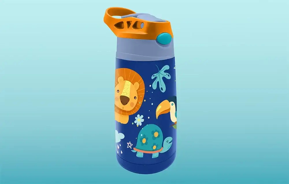 Recipient din inox, FILTRO KiDS Jungle, cu finisaj mat albastru, sistem antipicurare, volum 450 ml