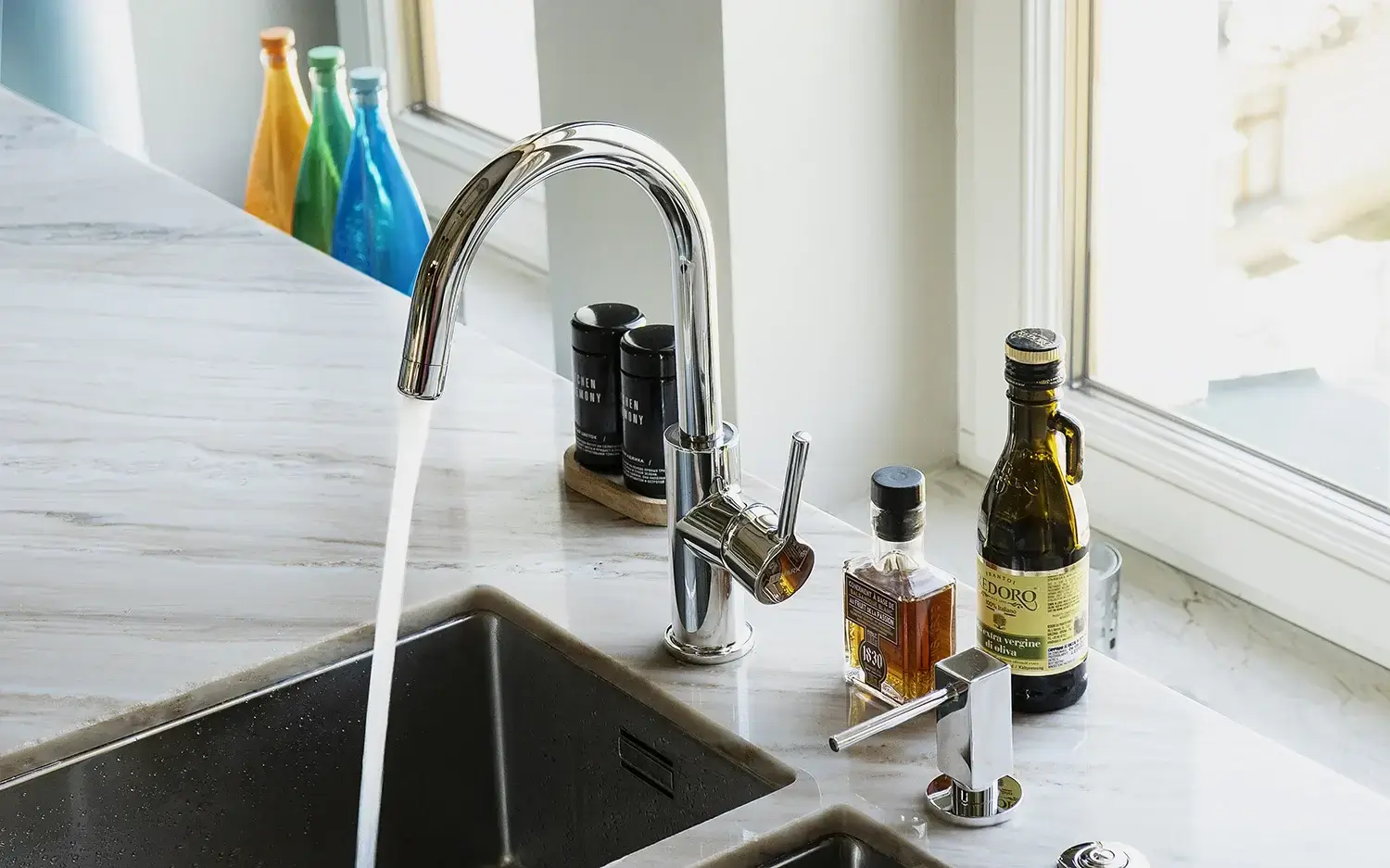 Baterie cu 3 căi, PREMIER STYLE Comfort, finisaj cromat, maner cu comanda tripla, flux separat apă filtrată și apă menajeră (rece și caldă)