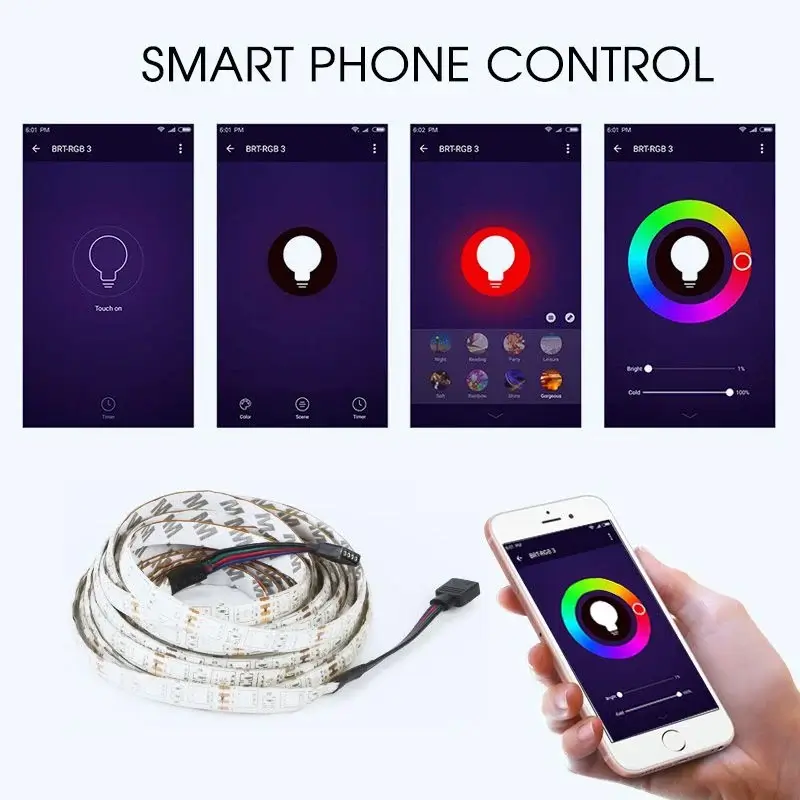 Banda LED smart cu WiFi, Gosund SL2, kit de 5 metri cu controler si alimentator, RGB, conectare in aplicatie Tuya Smart