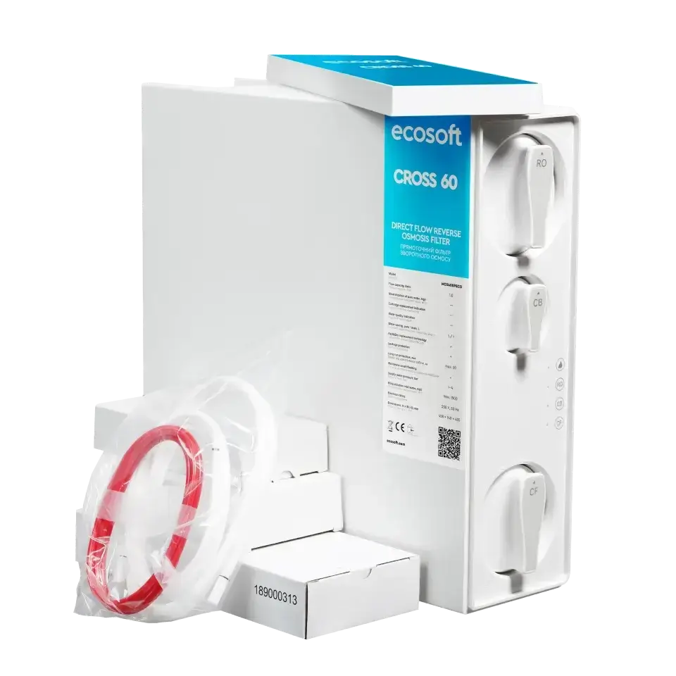 Osmoza inversa direct flow, Ecosoft Cross60, 1 litri/min, cartuse twist, membrana 400 GPD, baterie smart cu indicator