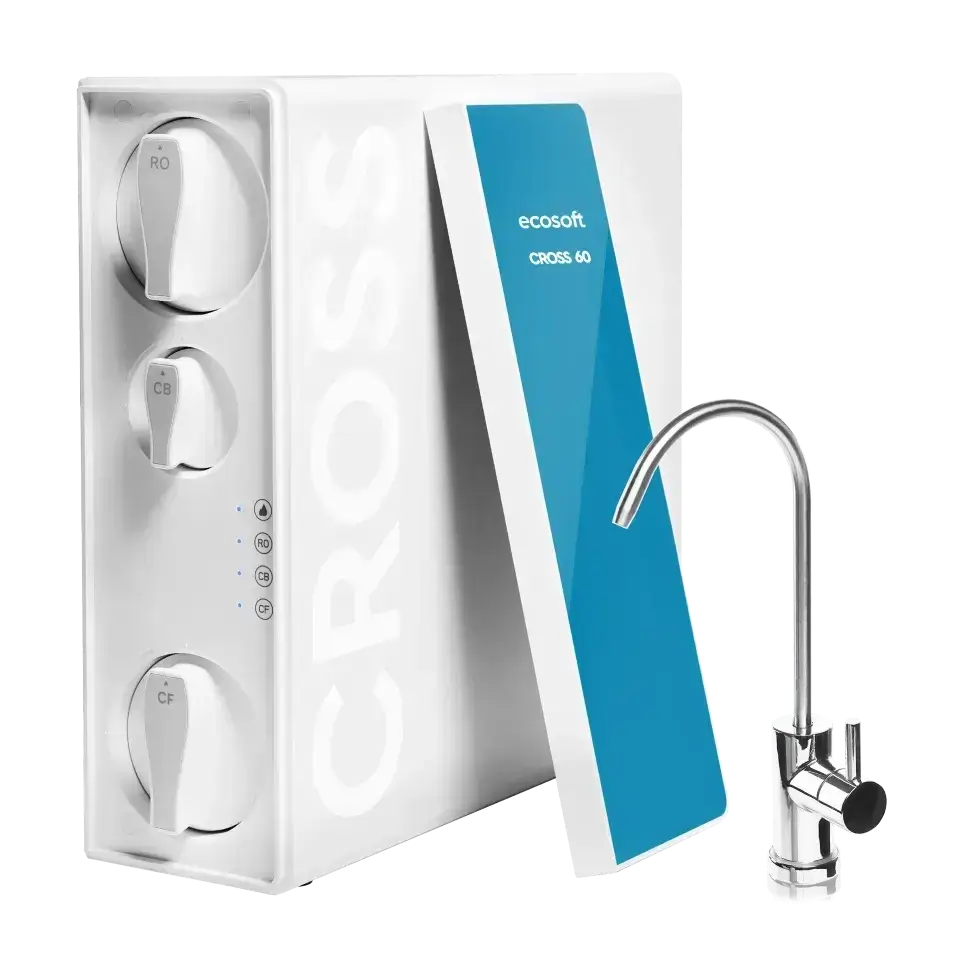 Osmoza inversa direct flow, Ecosoft Cross60, 1 litri/min, cartuse twist, membrana 400 GPD, baterie smart cu indicator